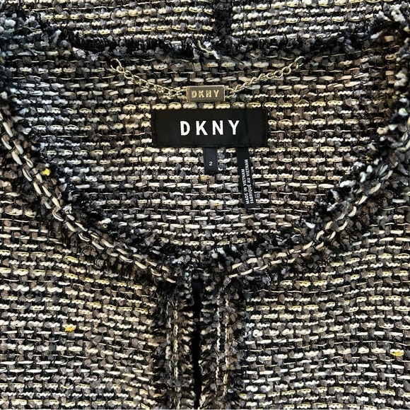 DKNY Womens Gray/Black/YellowTweed Hidden Clasp Front Jacket - Size 2 - Picture 6 of 8